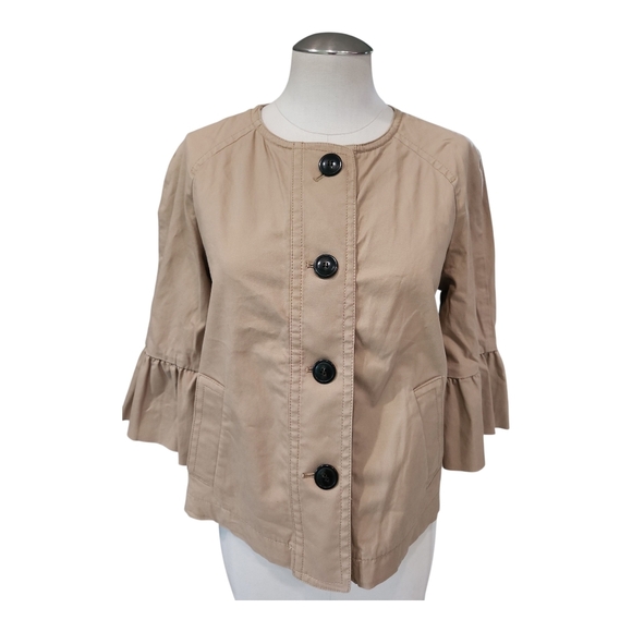 Ann Taylor Tan Button Front Ruffle Sleeve Jacket Size Small - Picture 1 of 8